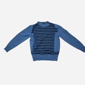 Murano 100% Merino Wool Striped Crewneck Sweater Grey Black Size Medium